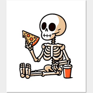 skeleton eat pizza Posters and Art